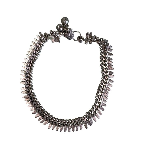 Tribal Anklet Bracelet Leaf Charms Two Bells & Heart Pendant Engraved With JR 9. - Picture 6 of 6